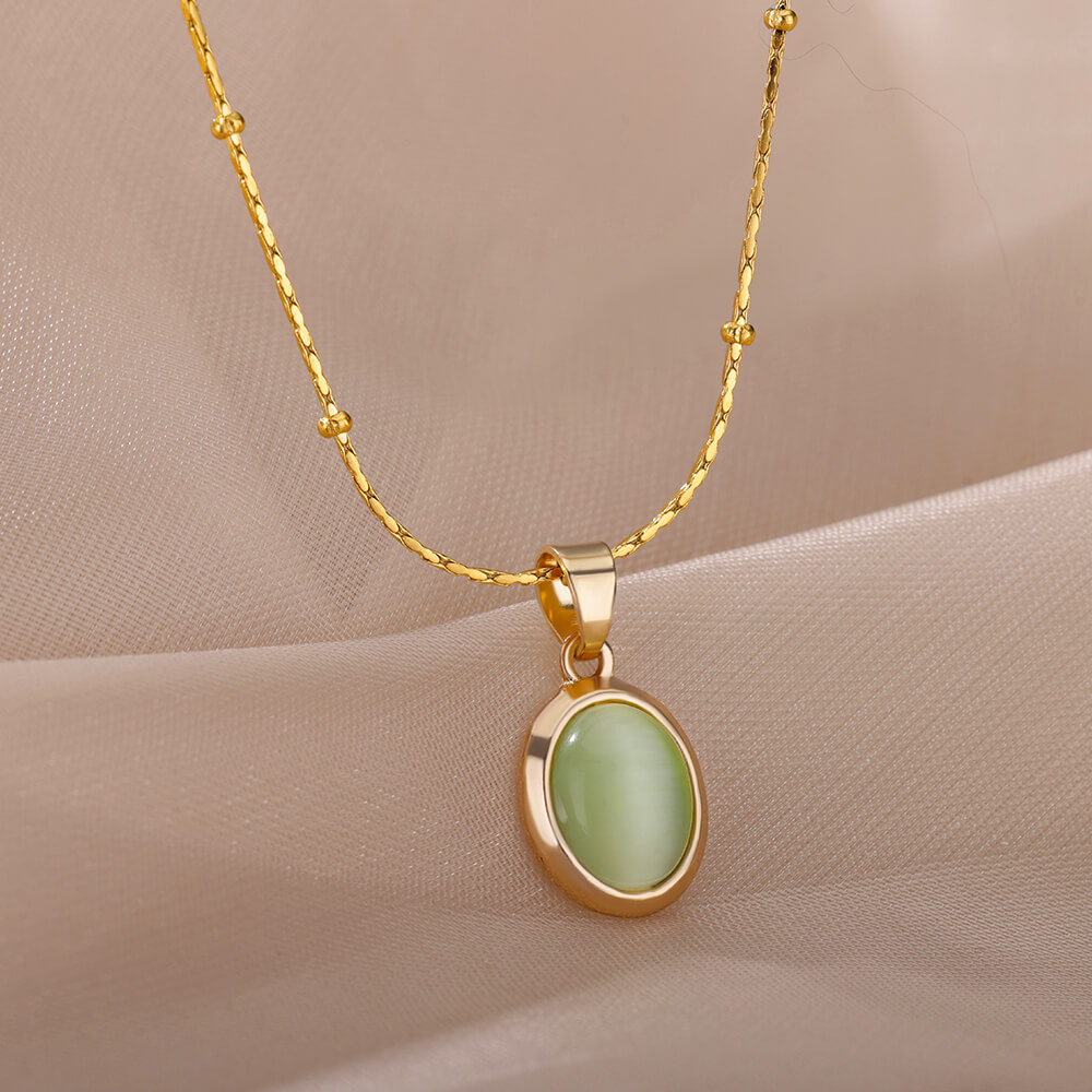 Birth Flower Necklace - موضة حجر أوبال البيضاوي قلادة للنساء